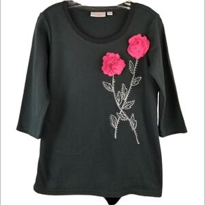 QuackerFactory 3D rose petals studded top Sz XS
